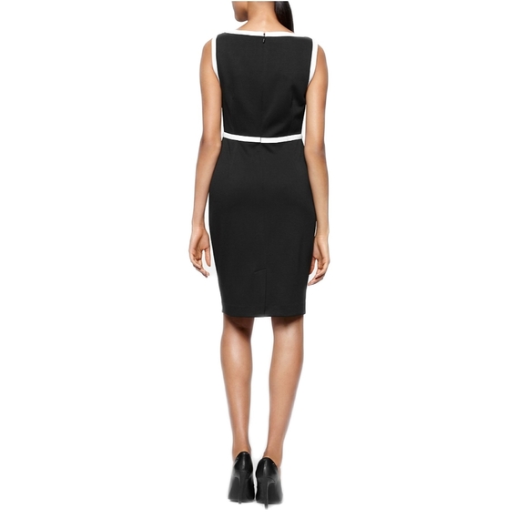 Calvin Klein EUC Black White Piping Sleeveless Sheath Dress Womens S/M - Picture 4 of 6